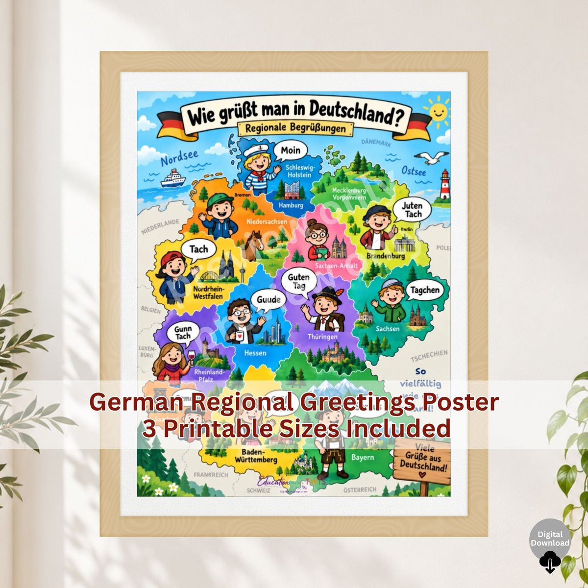 German Regional Greetings Poster | Germany Map Printable for Beginner German