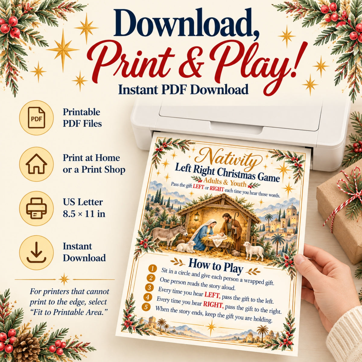 Nativity Left Right Game | Adults & Youth Christmas Gift Exchange