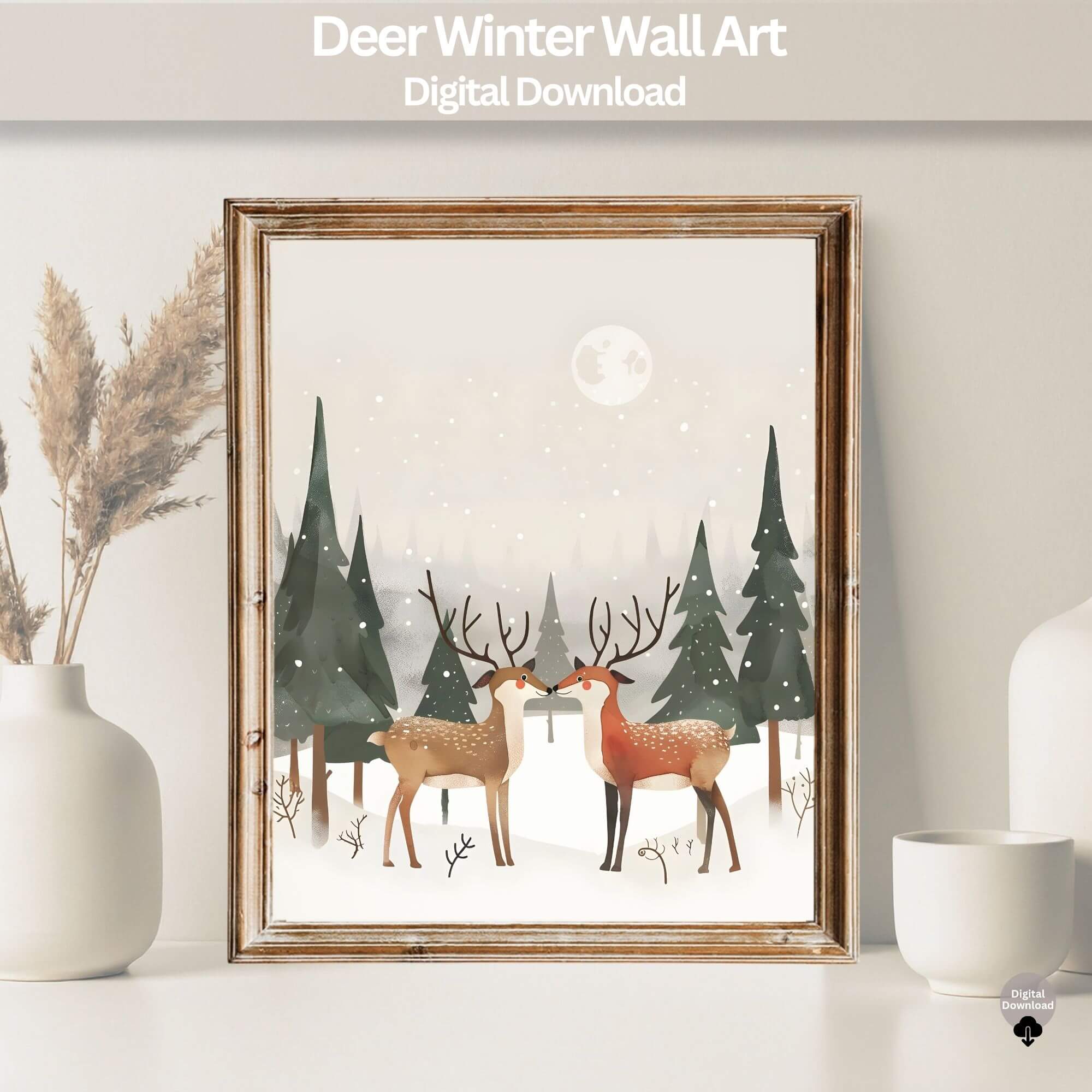 Deer Winter Wall Art | Woodland Scandinavian Print – Digital Kim Designs