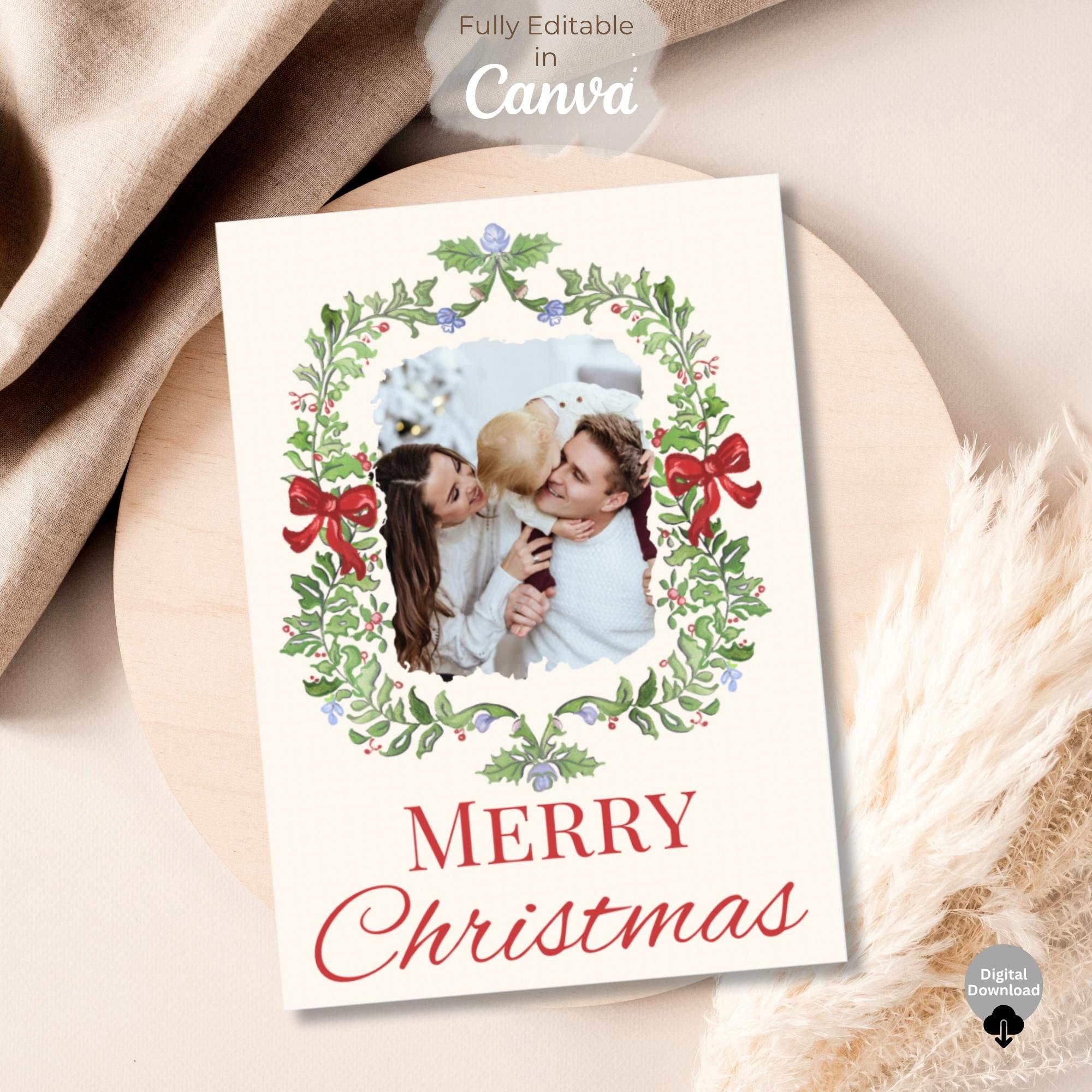 Editable Christmas Photo Card – Elegant Holiday Canva Template ...