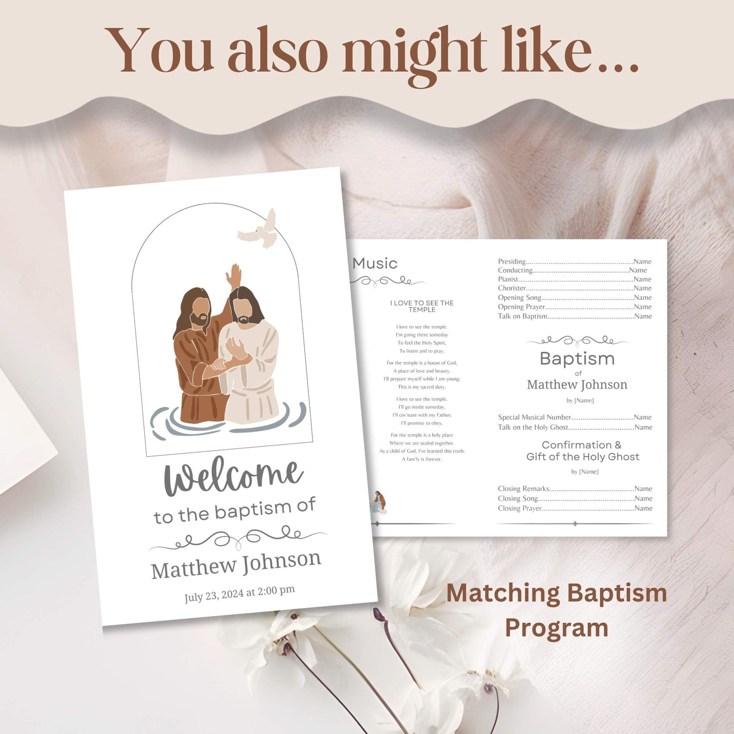 Editable LDS Baptism Invitation – Minimalist Canva Template | Baptism Illustration | Matching Program Available – Faith - Based Printable by Digital Kim Designs