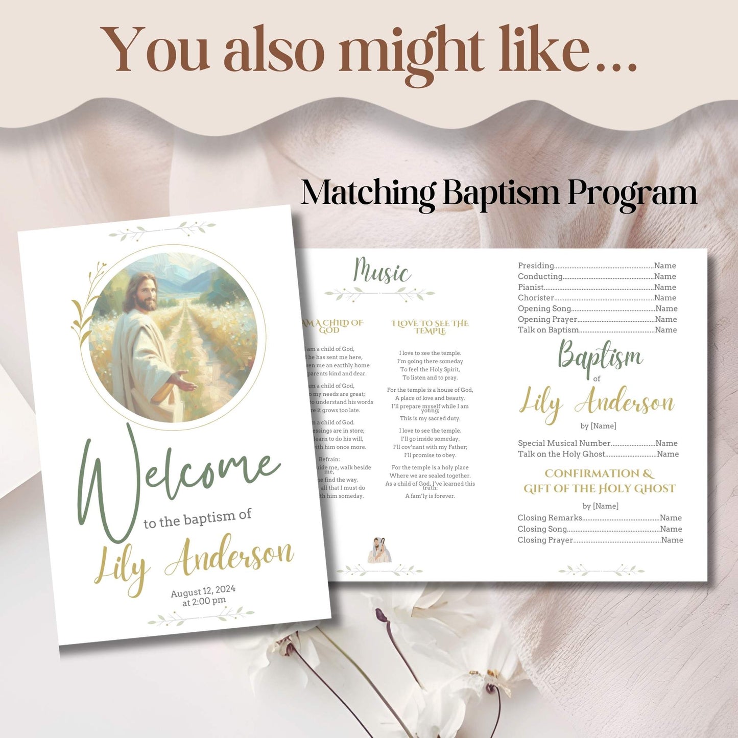 Editable LDS Baptism Sign & Note Cards – Neutral Jesus Design, Printable Canva Template – Faith - Based Printable by Digital Kim Designs