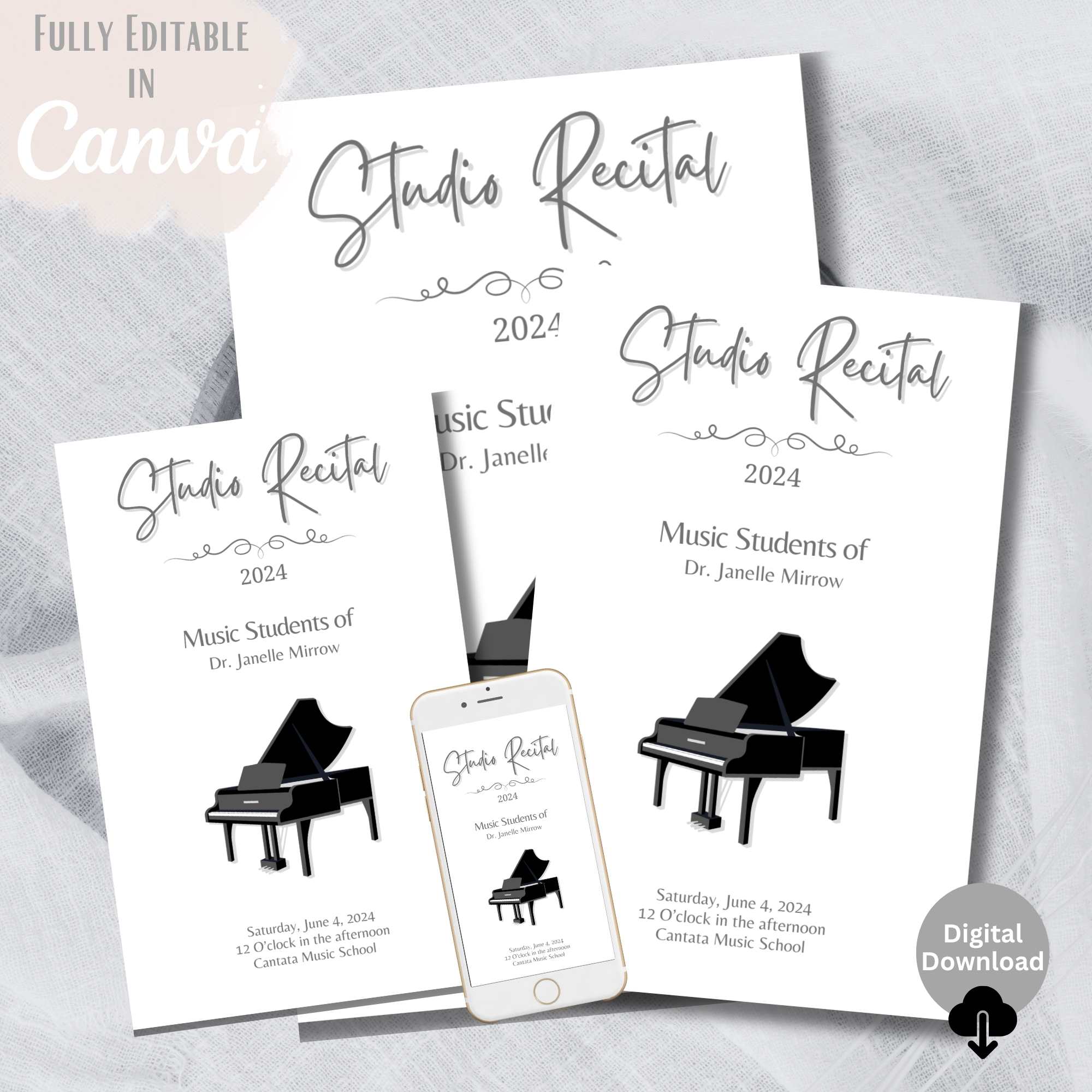 Editable Music Recital Program Template – Printable Piano Recital ...