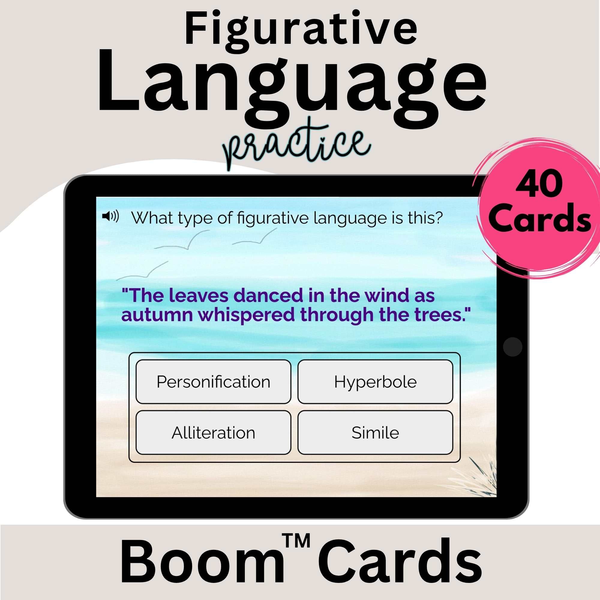 Figurative Language Boom Cards™ | 40 Interactive ELA Task Cards for ...