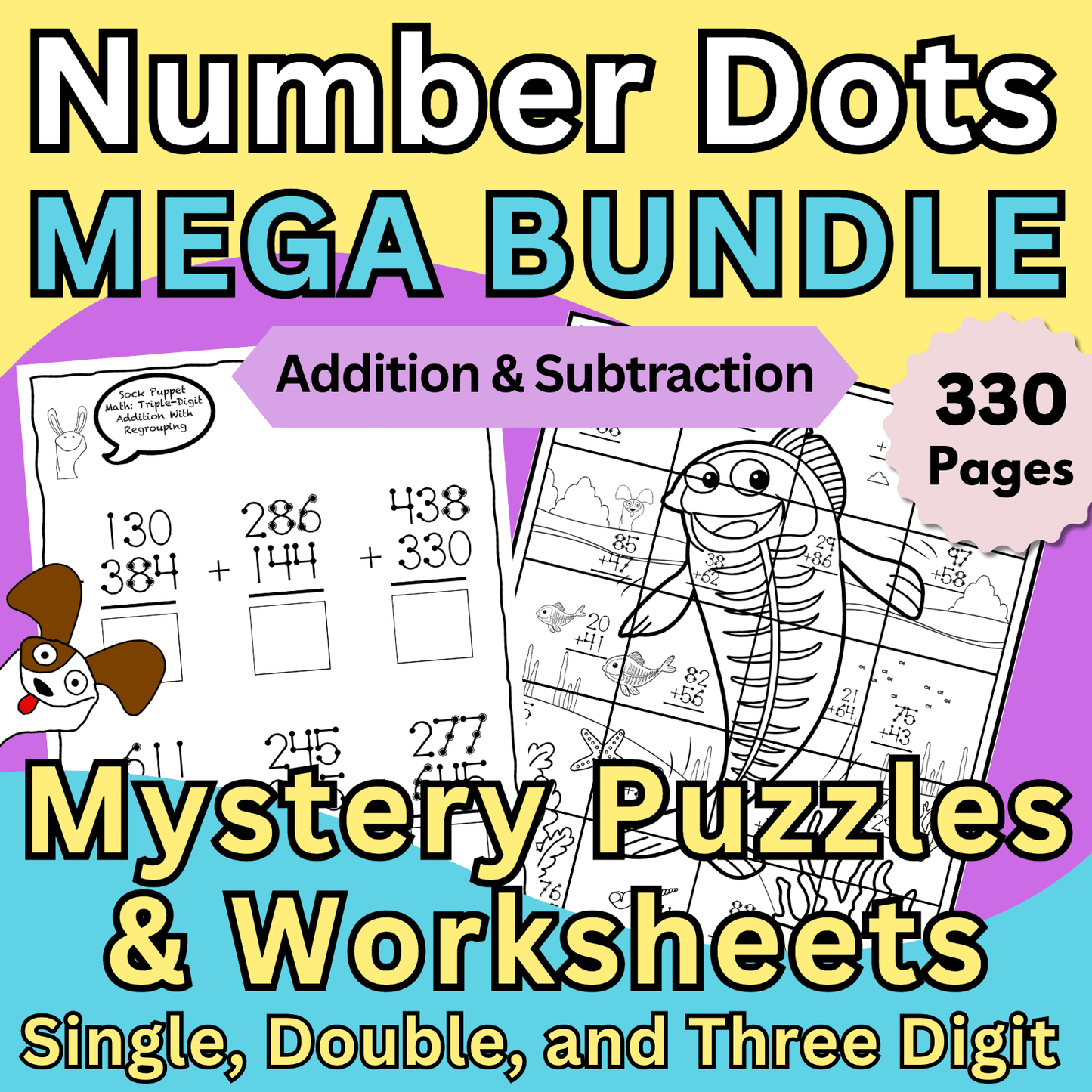 Number Dots Mega Bundle | Addition & Subtraction Worksheets & Mystery Puzzles – Digital Printable by Digital Kim Designs