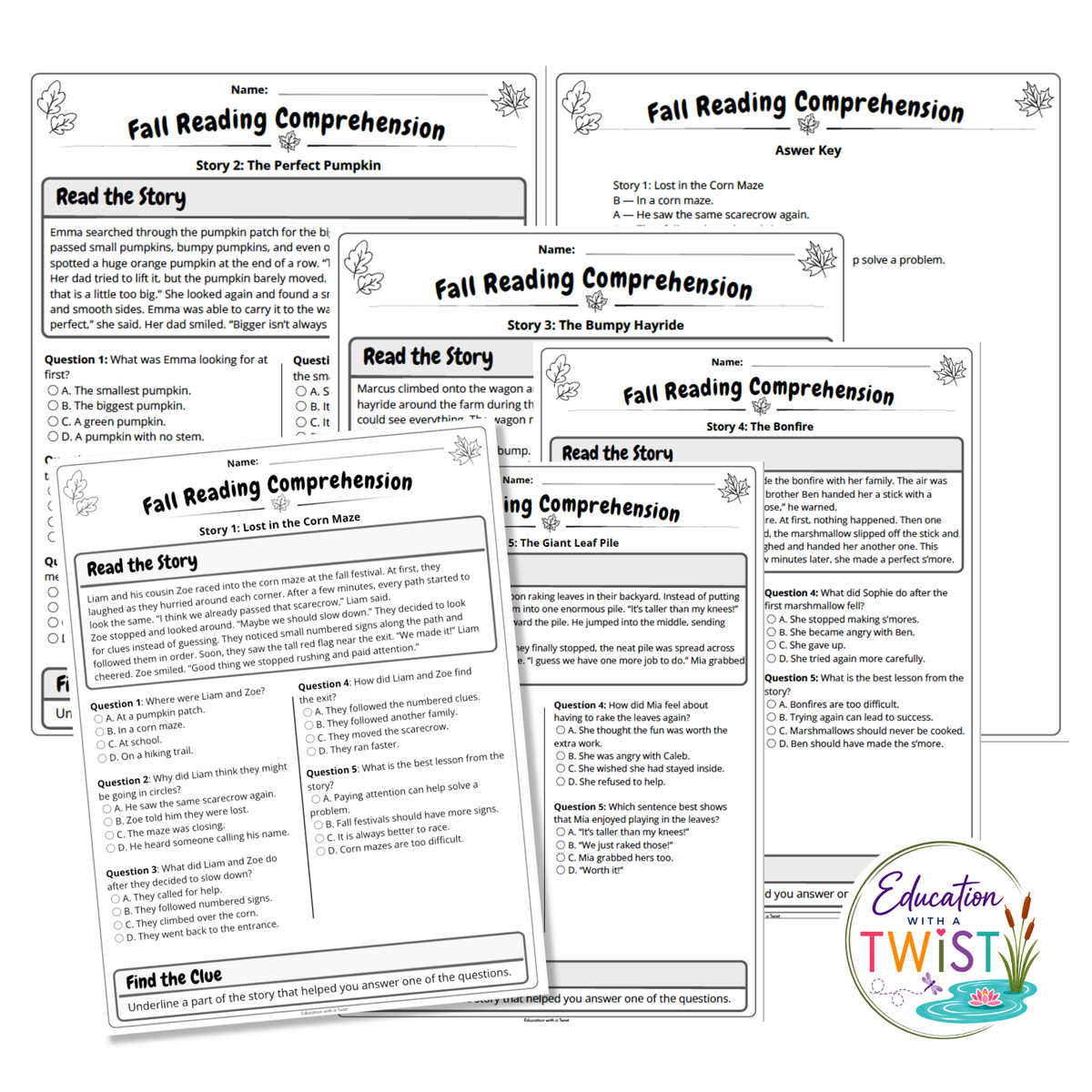 Fall Reading Comprehension Passages & Worksheets | Grades 3–6