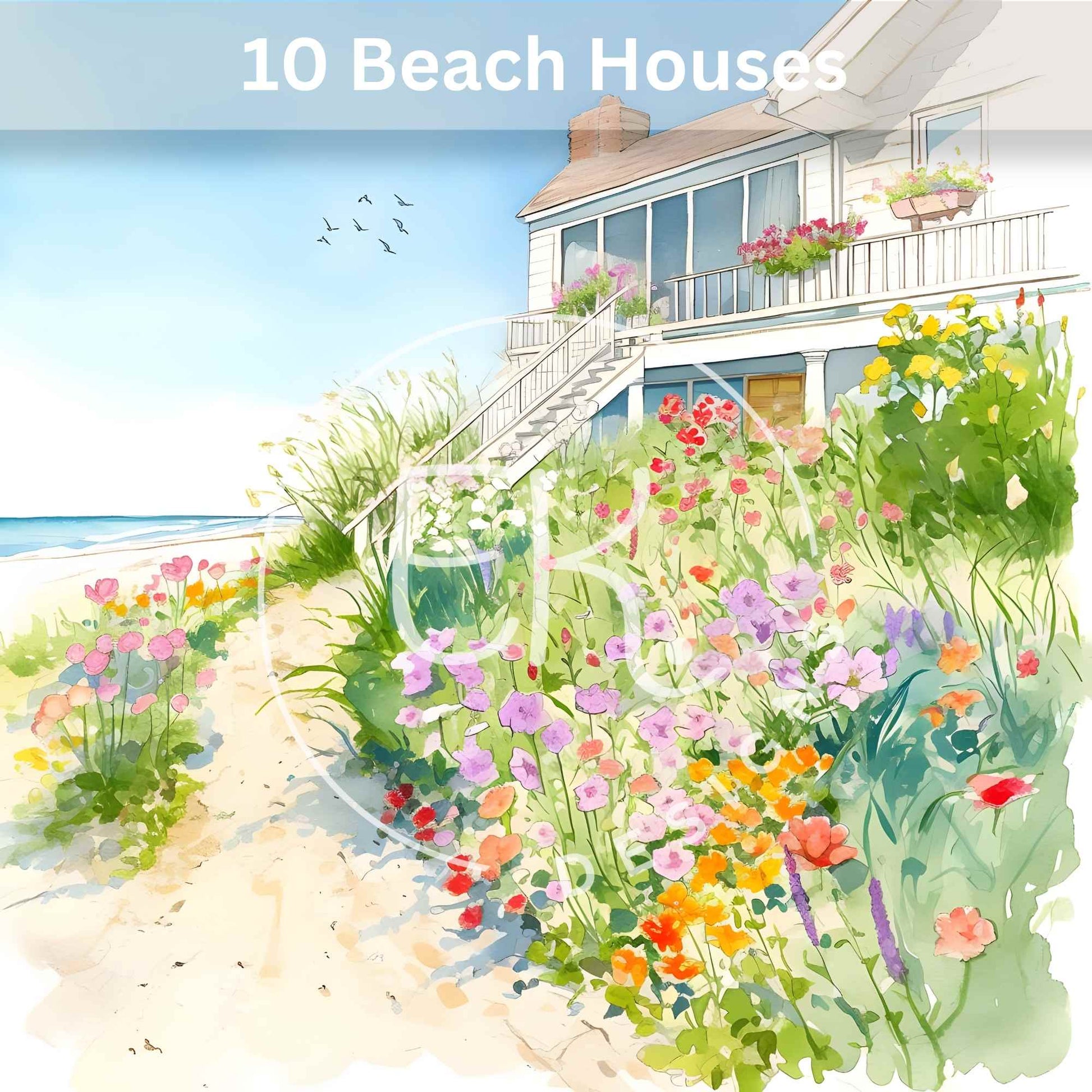 10 Printable Beach House Watercolor Images – Coastal Cottage Clipart & Junk Journal Ephemera – Faith - Based Printable by Digital Kim Designs