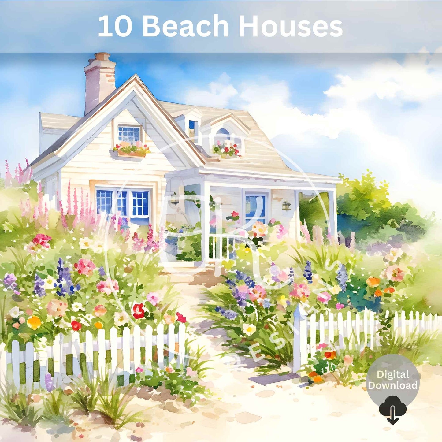 10 Printable Beach House Watercolor Images – Coastal Cottage Clipart & Junk Journal Ephemera – Faith - Based Printable by Digital Kim Designs