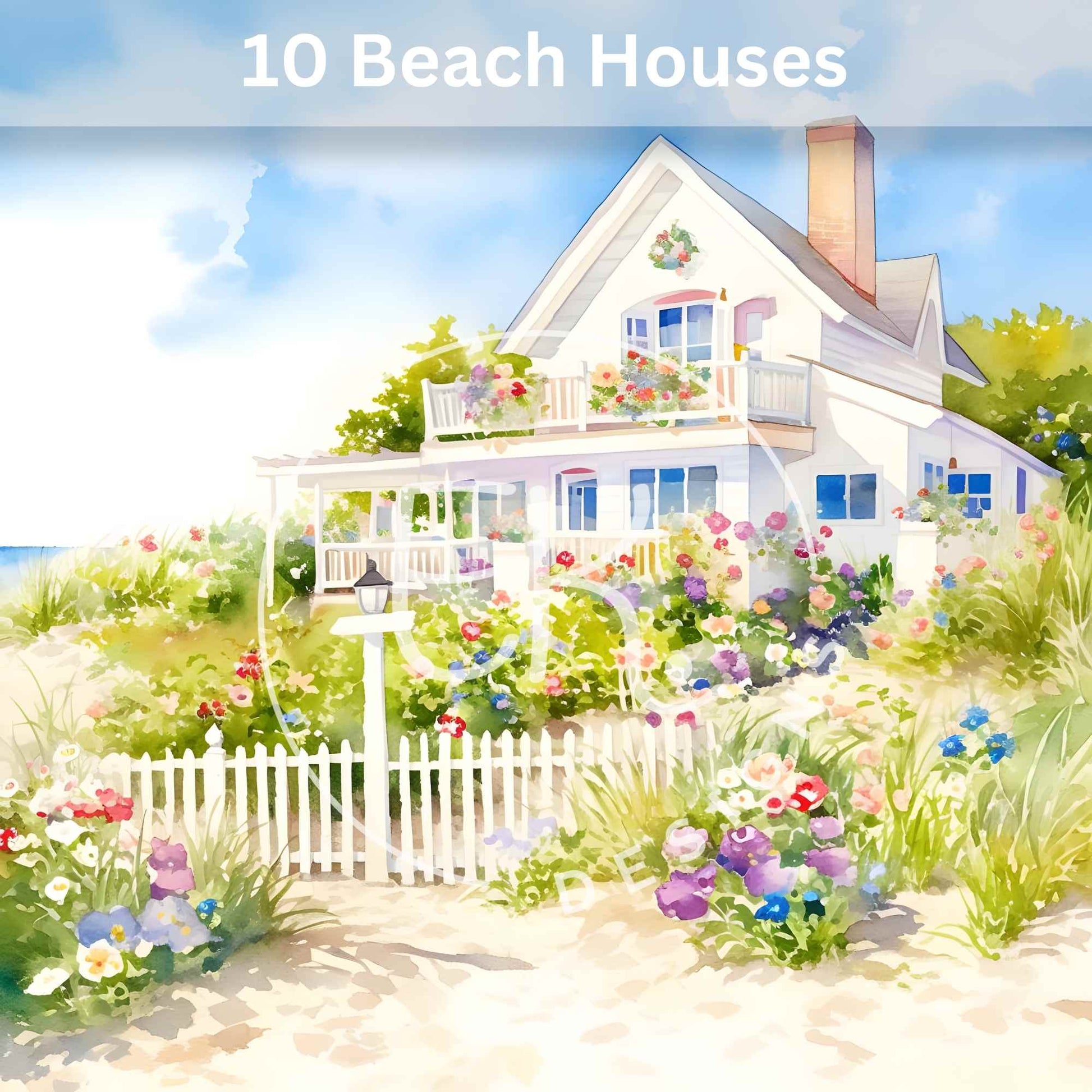 10 Printable Beach House Watercolor Images – Coastal Cottage Clipart & Junk Journal Ephemera – Faith - Based Printable by Digital Kim Designs