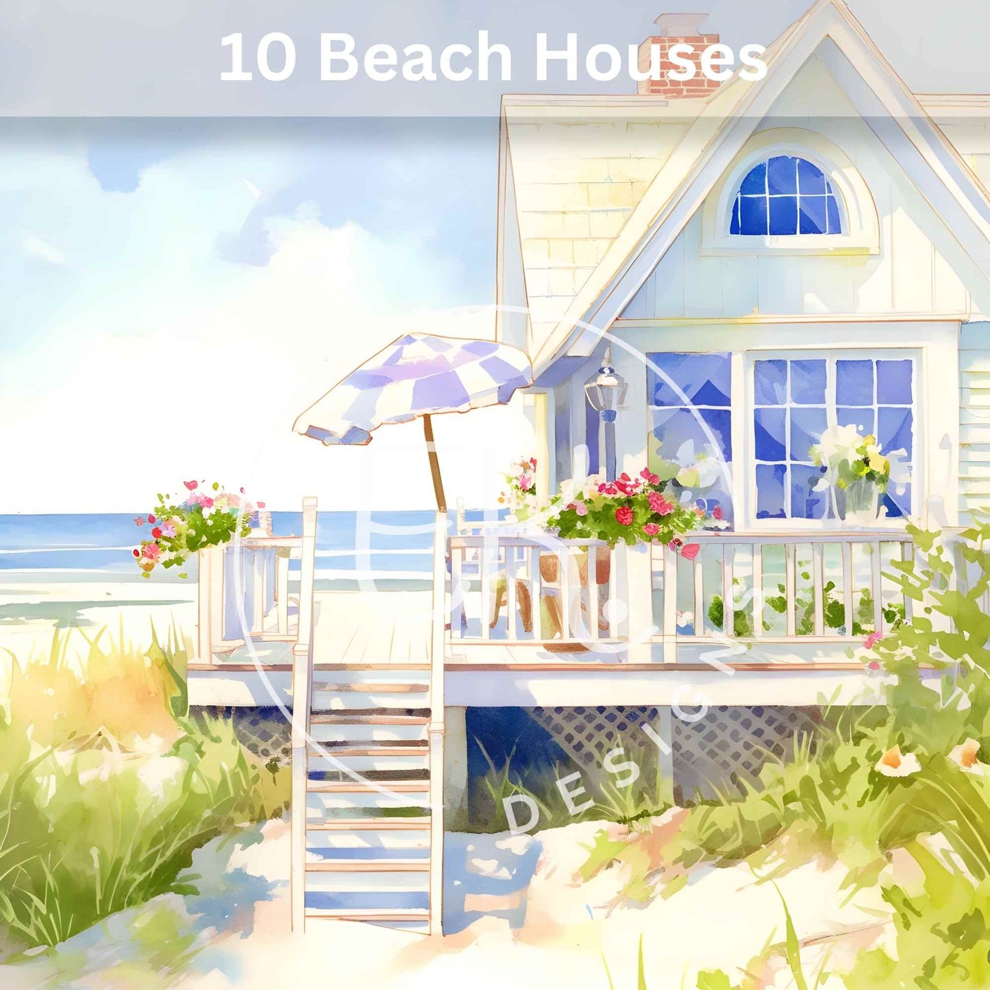 10 Printable Beach House Watercolor Images – Coastal Cottage Clipart & Junk Journal Ephemera – Faith - Based Printable by Digital Kim Designs