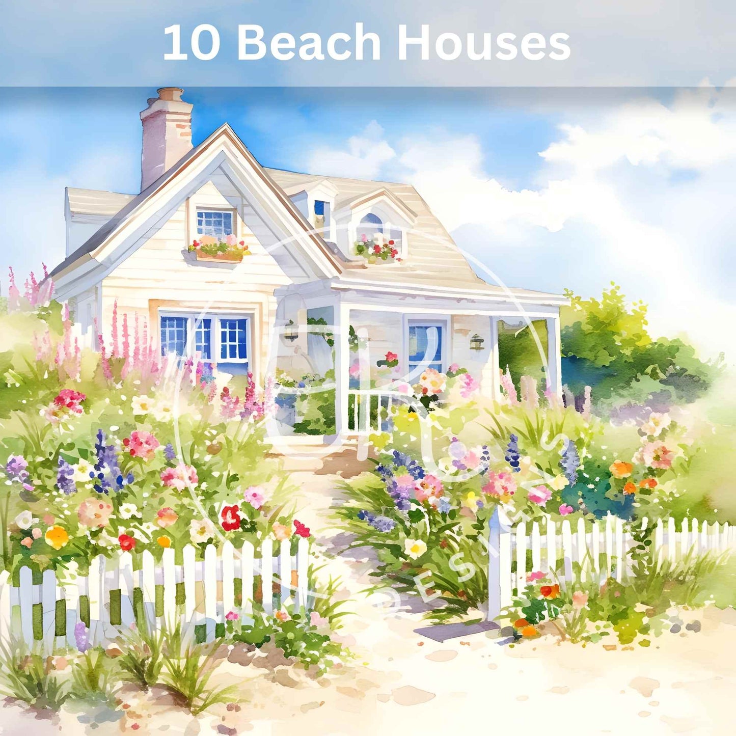 10 Printable Beach House Watercolor Images – Coastal Cottage Clipart & Junk Journal Ephemera – Faith - Based Printable by Digital Kim Designs