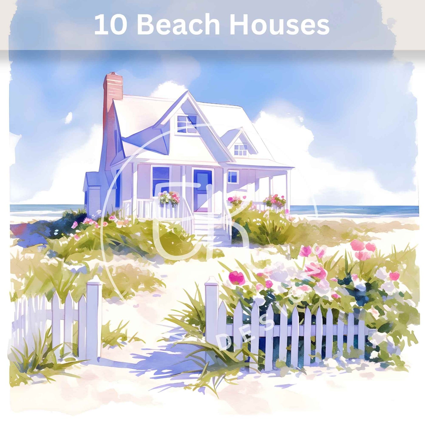 10 Printable Beach House Watercolor Images – Coastal Cottage Clipart & Junk Journal Ephemera – Faith - Based Printable by Digital Kim Designs