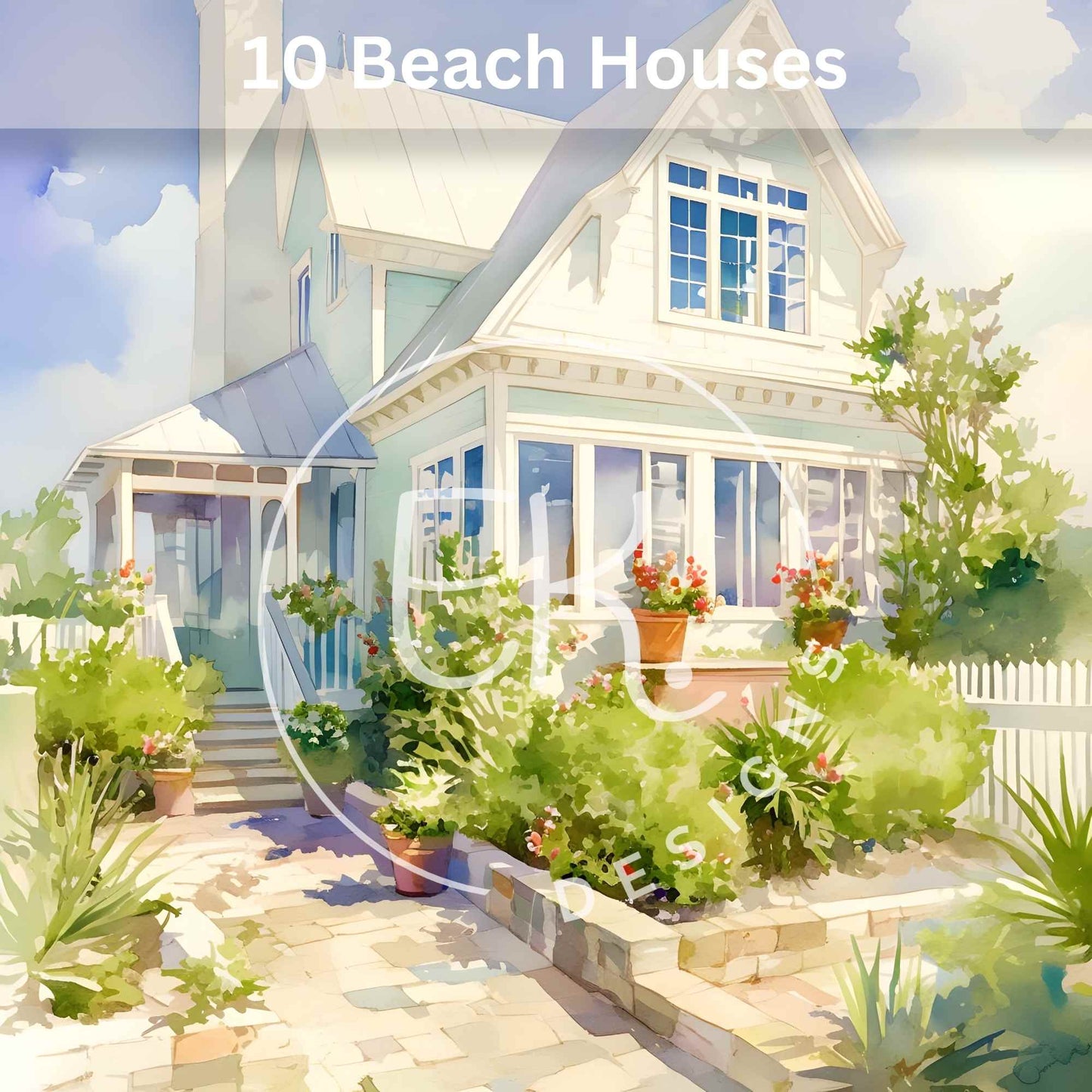 10 Printable Beach House Watercolor Images – Coastal Cottage Clipart & Junk Journal Ephemera – Faith - Based Printable by Digital Kim Designs