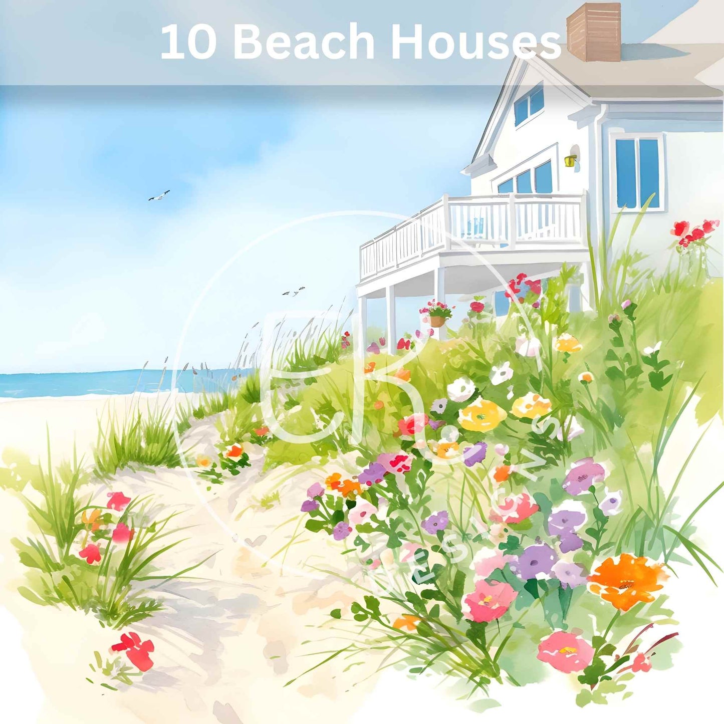 10 Printable Beach House Watercolor Images – Coastal Cottage Clipart & Junk Journal Ephemera – Faith - Based Printable by Digital Kim Designs