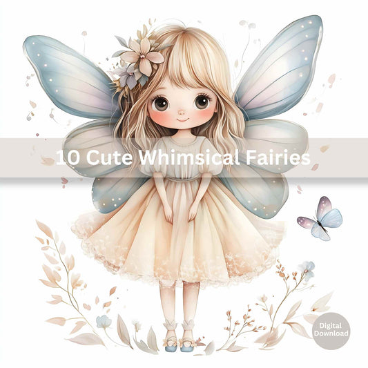 10 Whimsical Fairy Clipart Images – Cute Watercolor Fantasy Illustrations for Crafts & Journaling – Faith - Based Printable by Digital Kim Designs