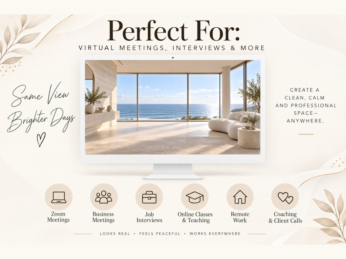 Ocean Minimalist Virtual Background Set – Blurred & Unblurred Zoom, Teams & Google Meet Backgrounds