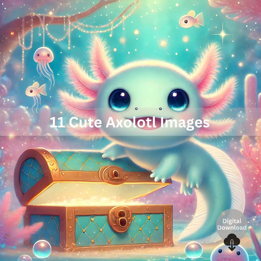 11 Cute Axolotl Clipart Images – Kawaii Digital Download for Sublimation, Stickers, Party Decor & Crafts – Faith - Based Printable by Digital Kim Designs