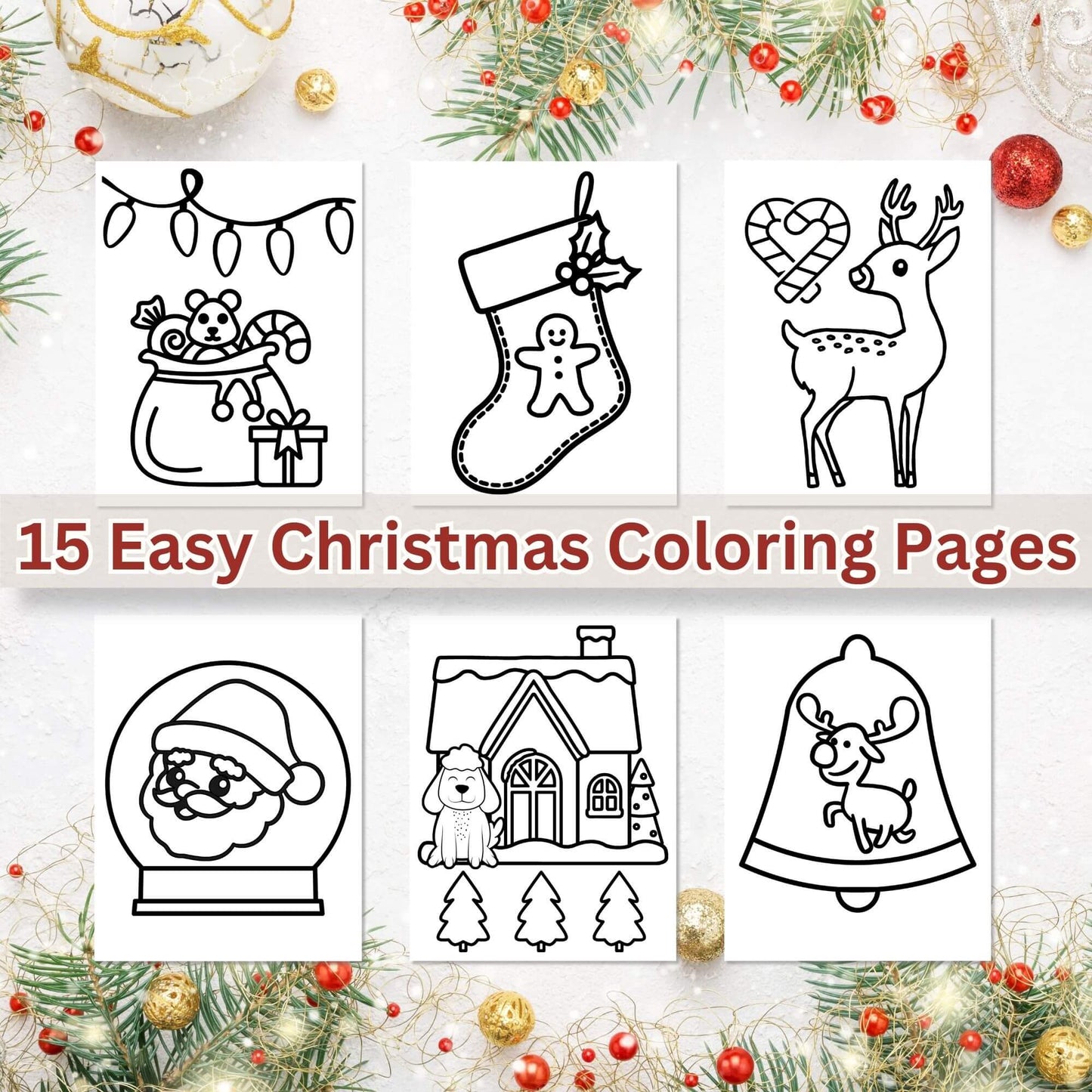 15 Easy Christmas Coloring Pages for Kids | Simple Holiday Coloring Sheets Digital Download – Digital Printable by Digital Kim Designs