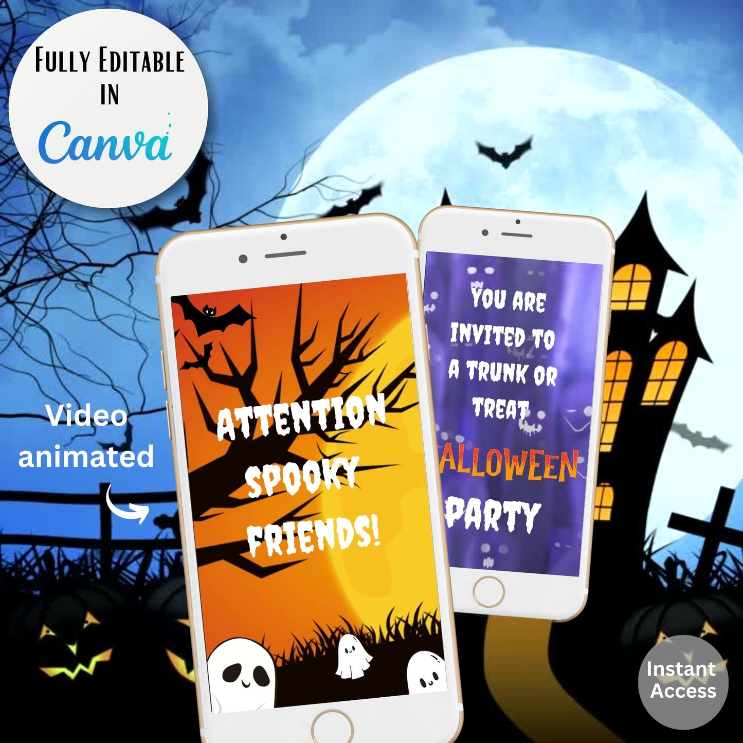 Animated Halloween Party Invitation – Editable Canva Video Invite | MP4