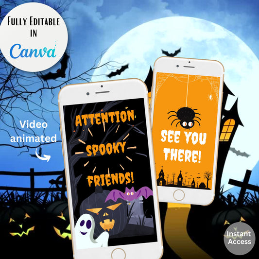 Kids Halloween Costume Party Video Invitation – Editable Canva Animated Evite