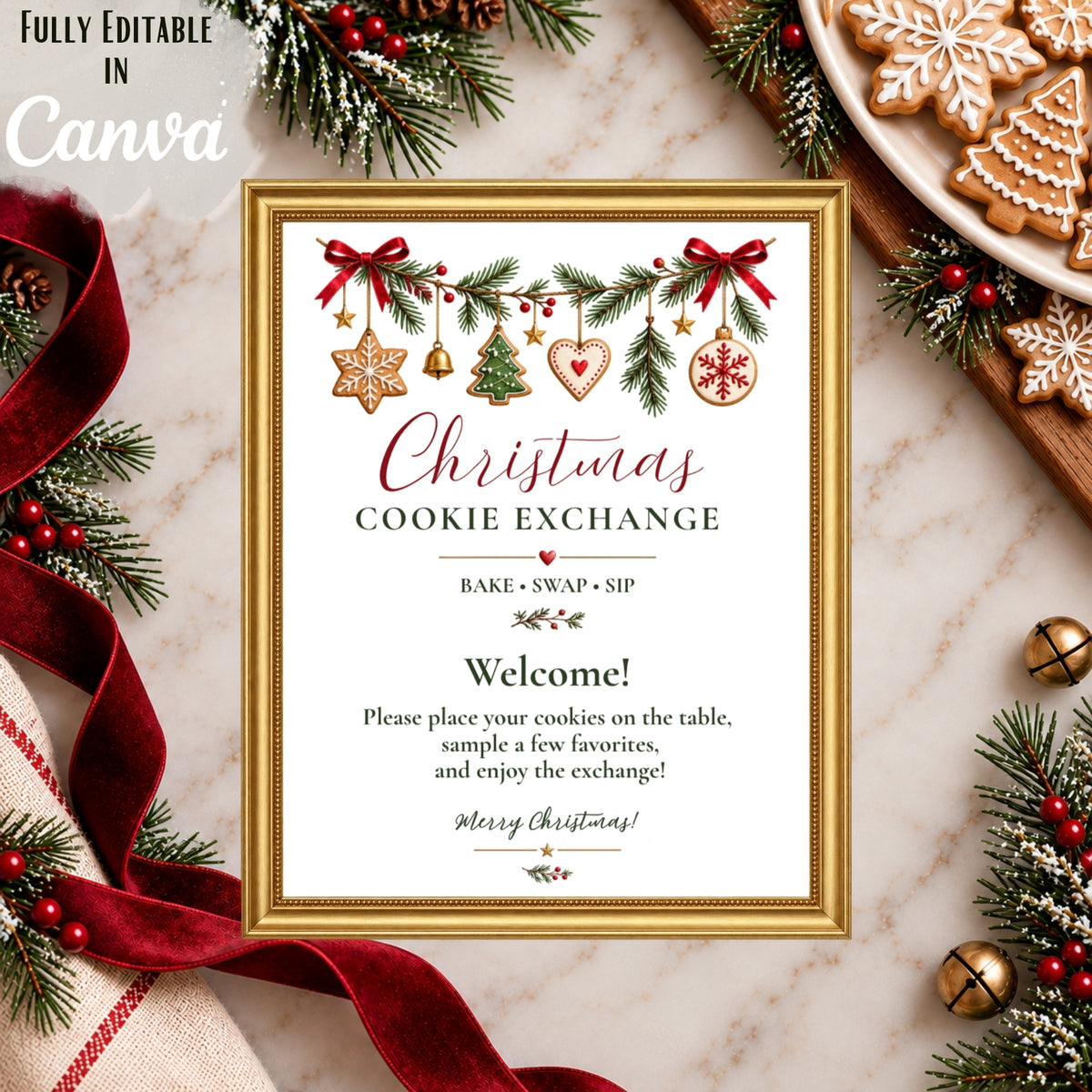 Christmas Cookie Exchange Sign | Editable Canva Printable