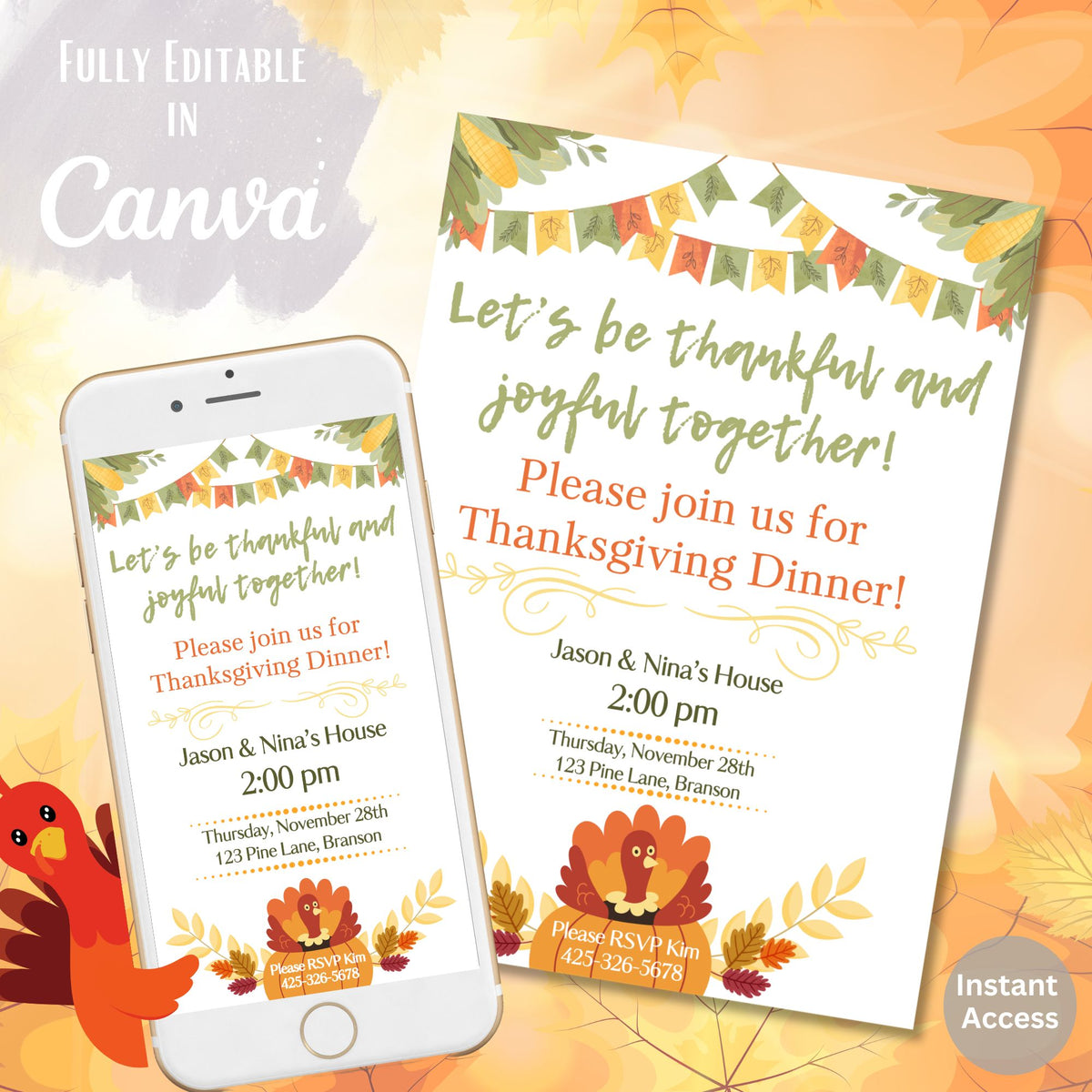 Thanksgiving Dinner Invitation Template – Editable Canva Printable & Phone Evite