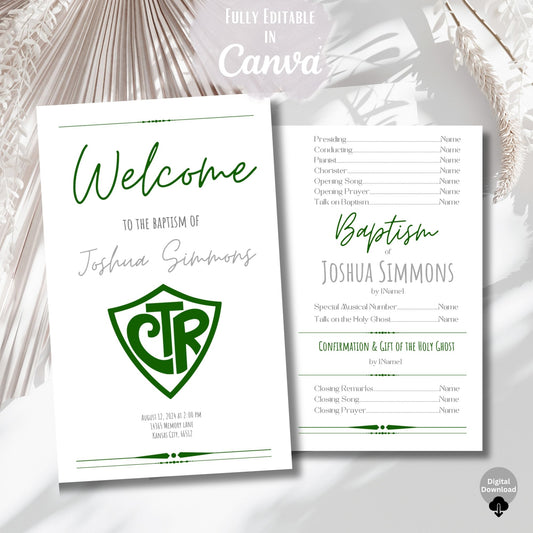 Editable CTR Baptism Program Template for Boys | LDS Canva Printable