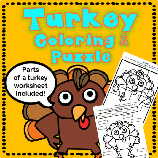 Thanksgiving Turkey Coloring & Parts of a Turkey Worksheet | Grades K–3