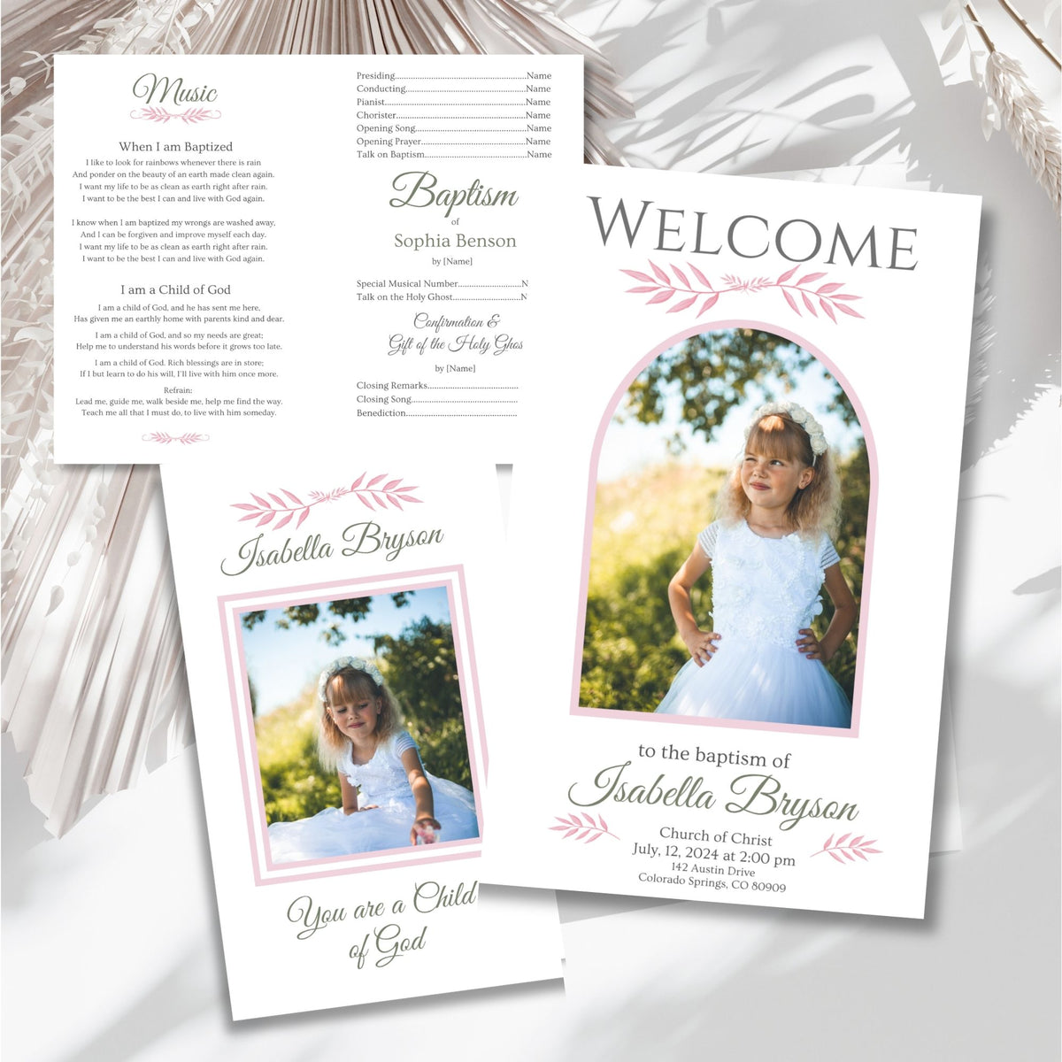 Editable LDS Baptism Program Template for Girls | Pink Floral Canva Template