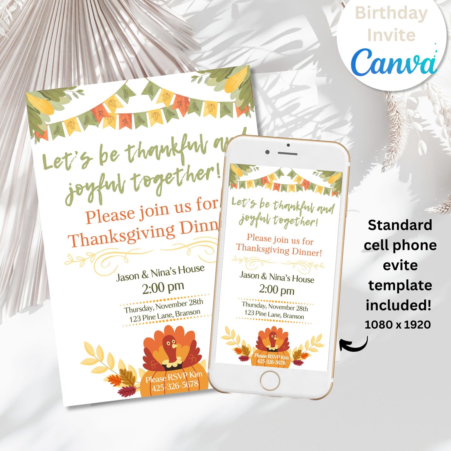Thanksgiving Dinner Invitation Template – Editable Canva Printable & Phone Evite