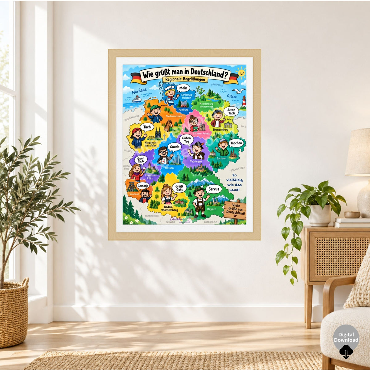 German Regional Greetings Poster | Germany Map Printable for Beginner German