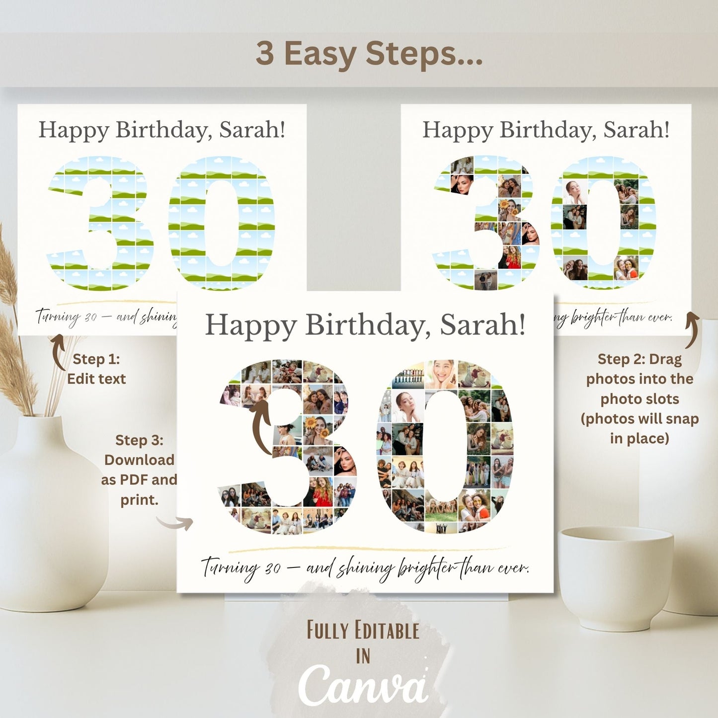 30th Birthday Collage | Editable Photo Gift | Custom Printable Wall Art | Digital Download – Digital Printable by Digital Kim Designs