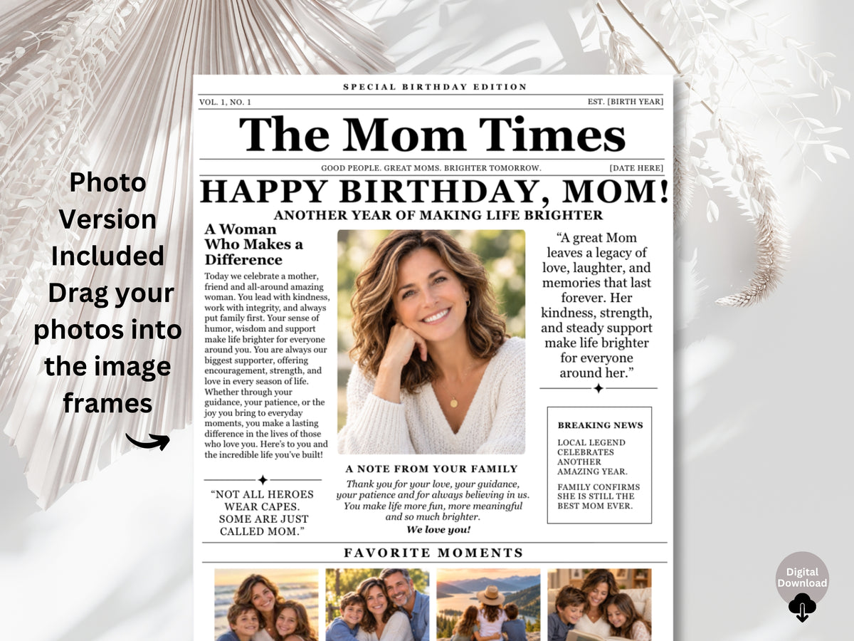 Birthday Newspaper Template for Mom | Editable Canva Gift