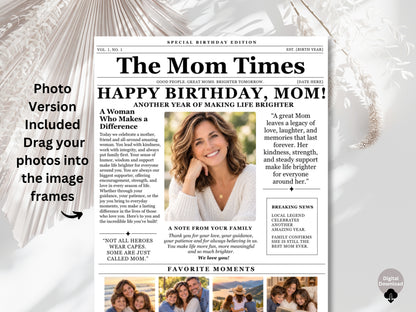 Birthday Newspaper Template for Mom | Editable Canva Gift