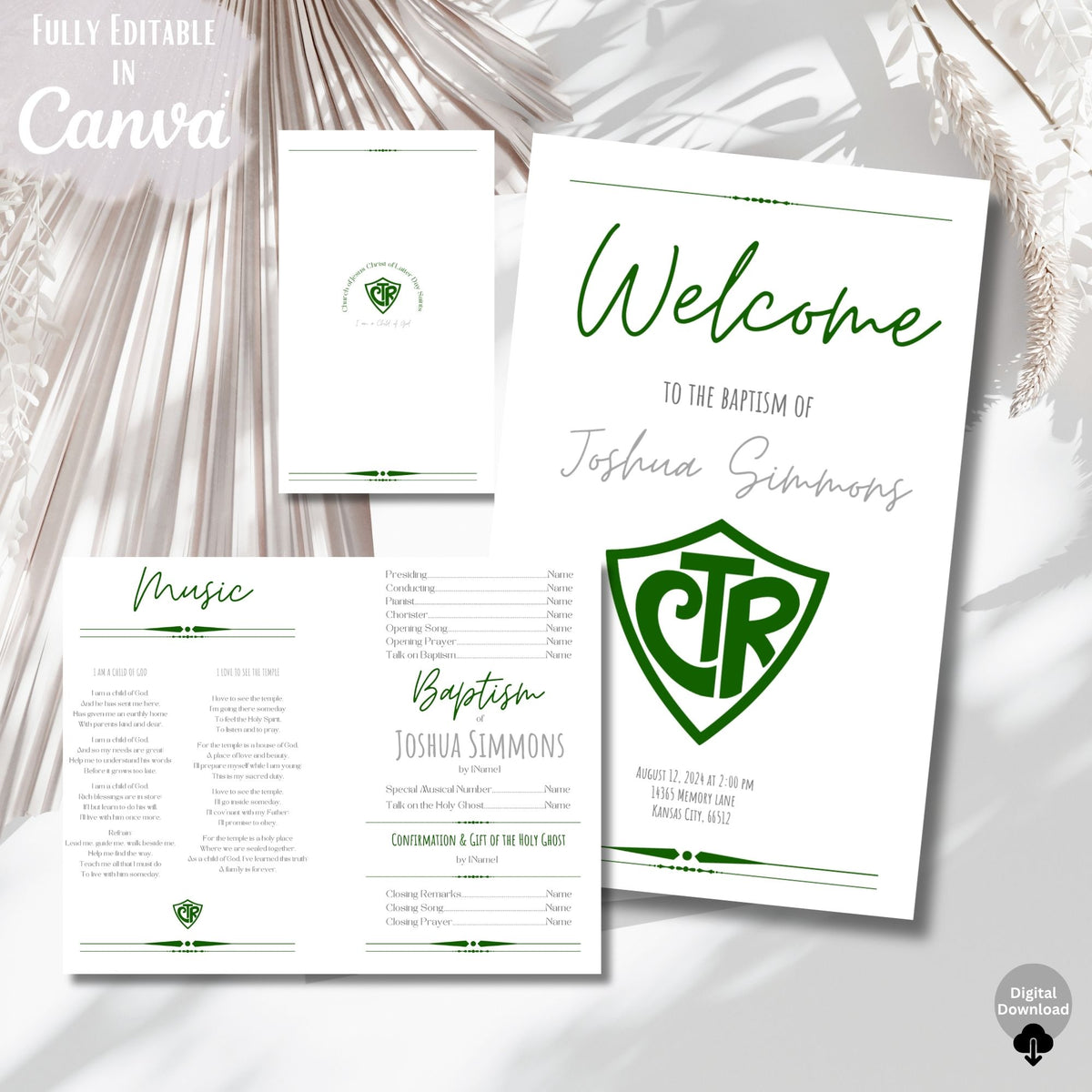 Editable CTR Baptism Program Template for Boys | LDS Canva Printable