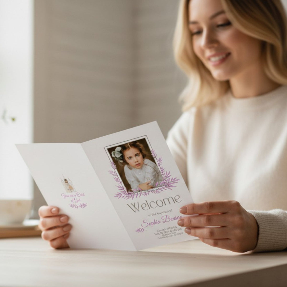 Editable LDS Baptism Program Template for Girls | Purple Floral Canva Template