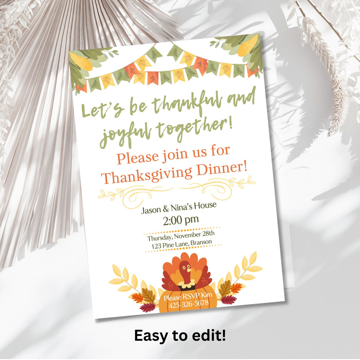 Thanksgiving Dinner Invitation Template – Editable Canva Printable & Phone Evite