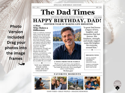 Birthday Newspaper Template for Dad | Editable Canva Gift