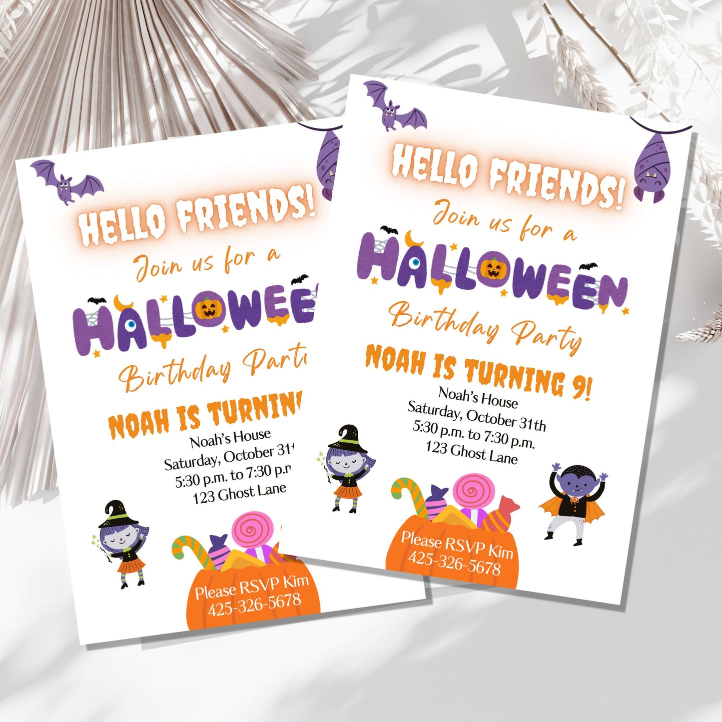 Editable Halloween Invitation – Kids Birthday & Costume Party Canva Template
