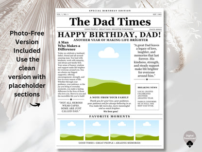 Birthday Newspaper Template for Dad | Editable Canva Gift