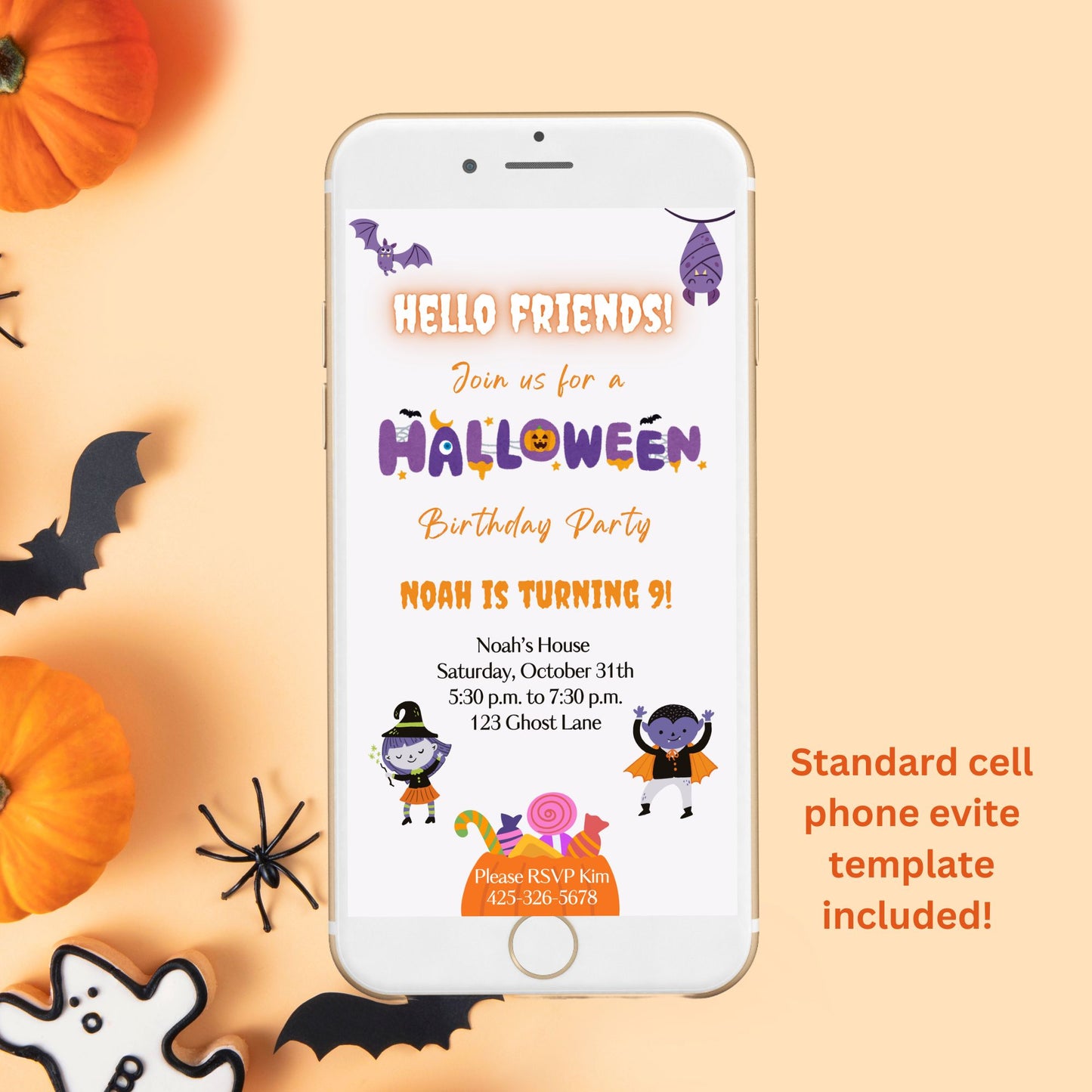 Editable Halloween Invitation – Kids Birthday & Costume Party Canva Template
