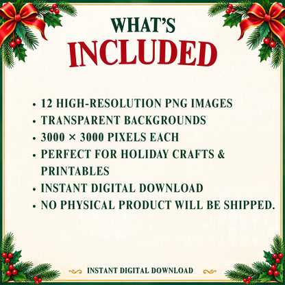12 Days of Christmas Clipart – 12 Whimsical Transparent PNG Illustrations
