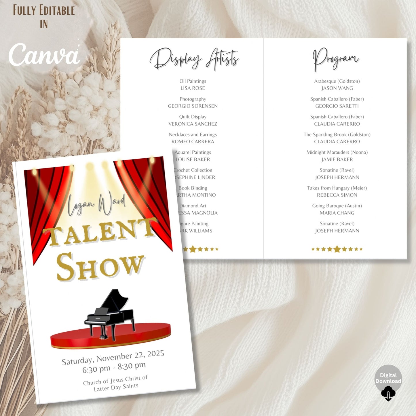 Editable LDS Talent Show Program Template | Canva Printable