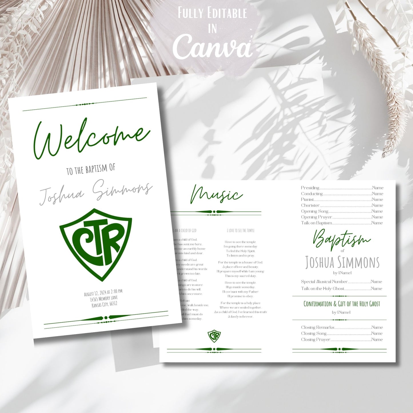 Editable CTR Baptism Program Template for Boys | LDS Canva Printable