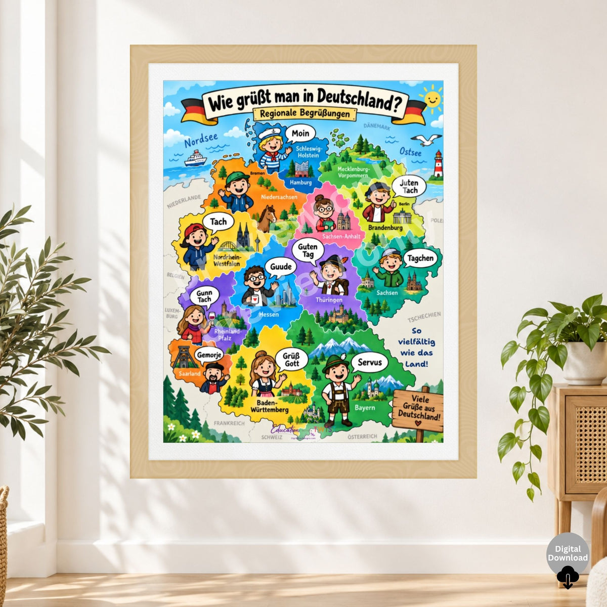 German Regional Greetings Poster | Germany Map Printable for Beginner German