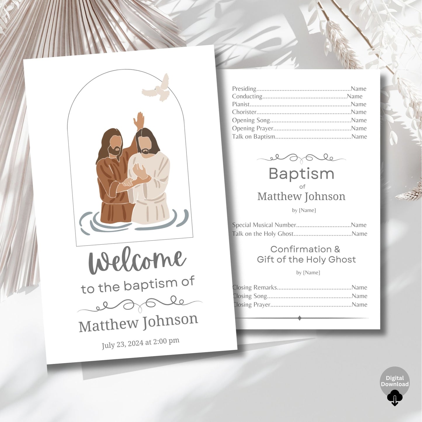 LDS Baptism Program Kit | Invitation, Program, Sign & Guest Note Cards