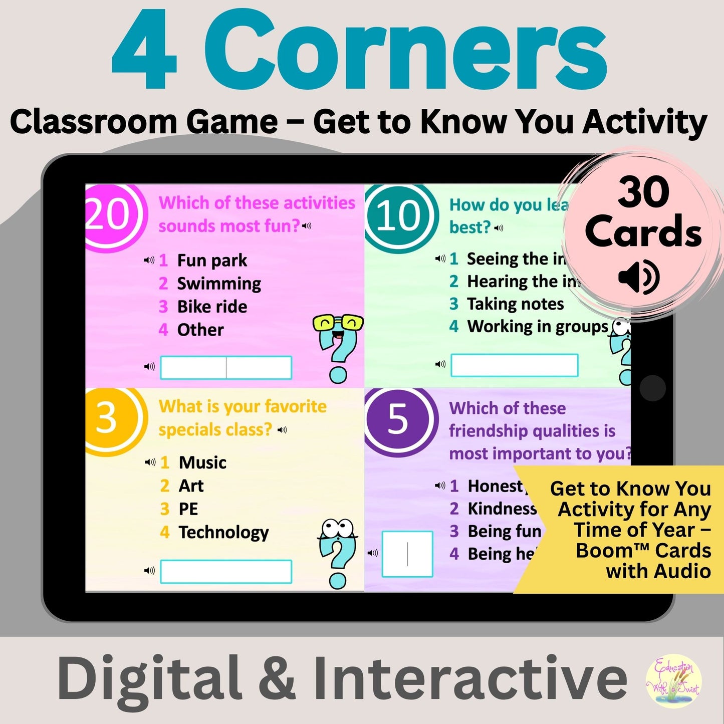 4 Corners Get to Know You Game | All About Me Boom™ Cards | Back to School Icebreaker