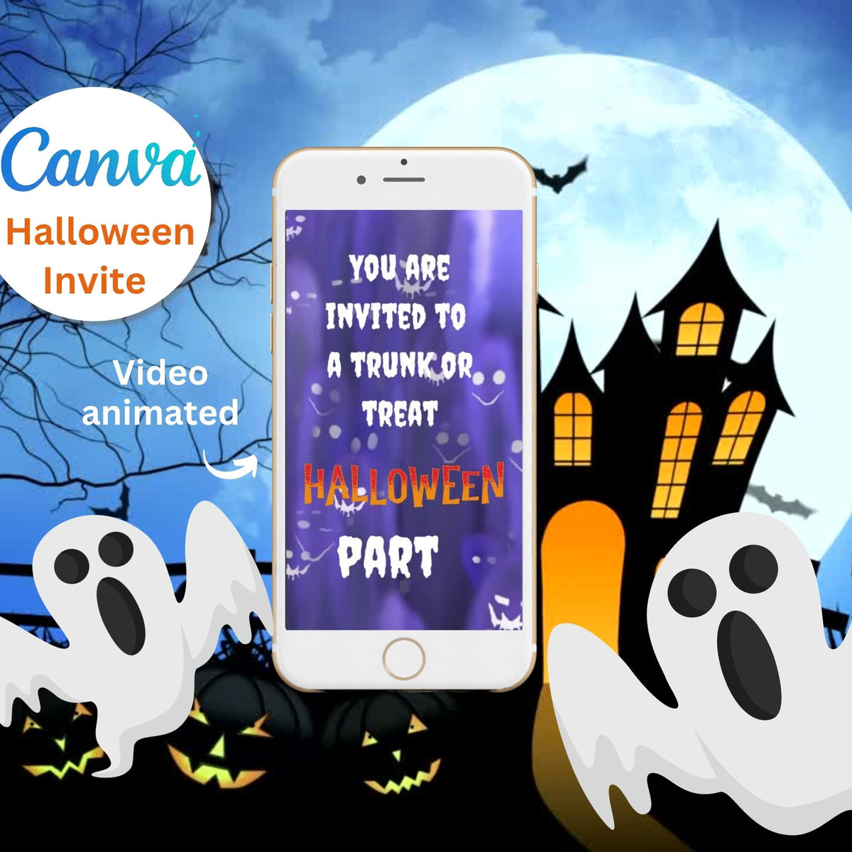 Animated Halloween Party Invitation – Editable Canva Video Invite | MP4
