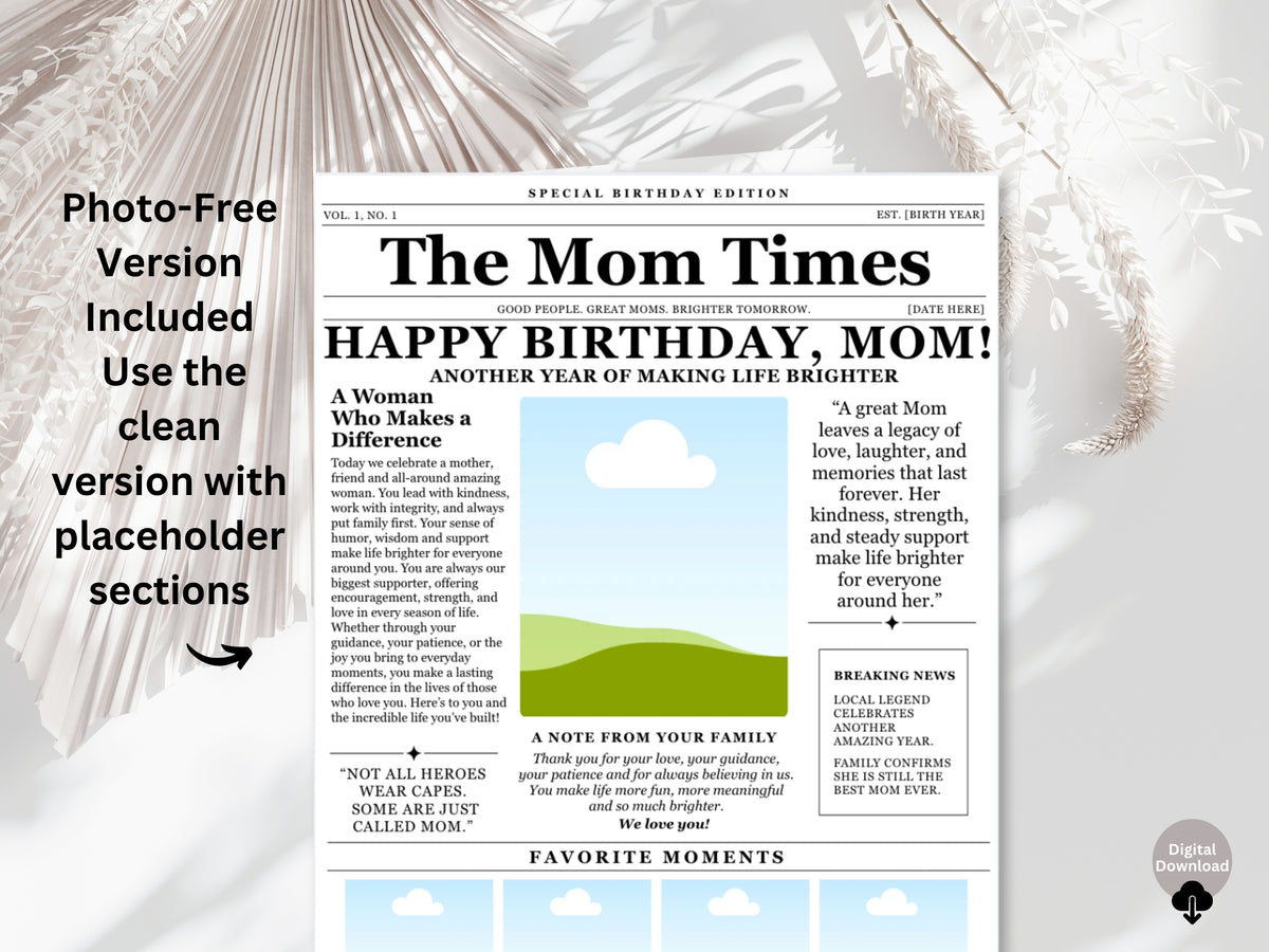 Birthday Newspaper Template for Mom | Editable Canva Gift