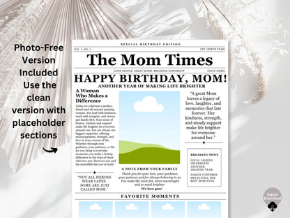 Birthday Newspaper Template for Mom | Editable Canva Gift